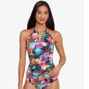 LAUREN Ralph Lauren Women Multicolored High-Neck Halter Tankini Swim Top Size 8